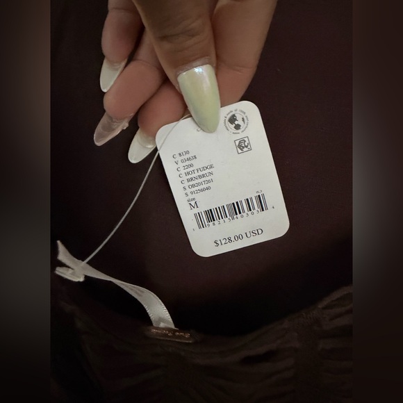 Free People Paulie Mini Dress Sz M Brown Open Back textured Long Sleeve NWT - Picture 7 of 11